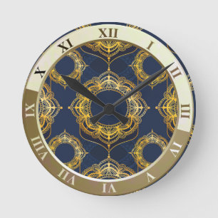 Navy Blue and or Violet with Gold Mandalas Round Clock