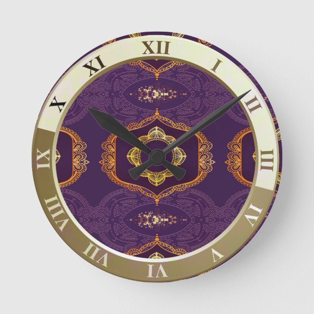 Navy Blue and or Violet with Gold Mandalas Round Clock (Front)