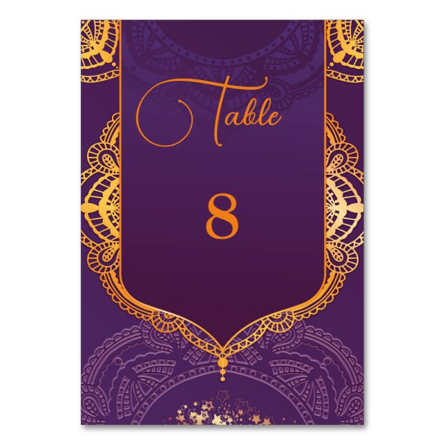 Navy Blue and or Violet with Gold Mandalas Table Number (Front)