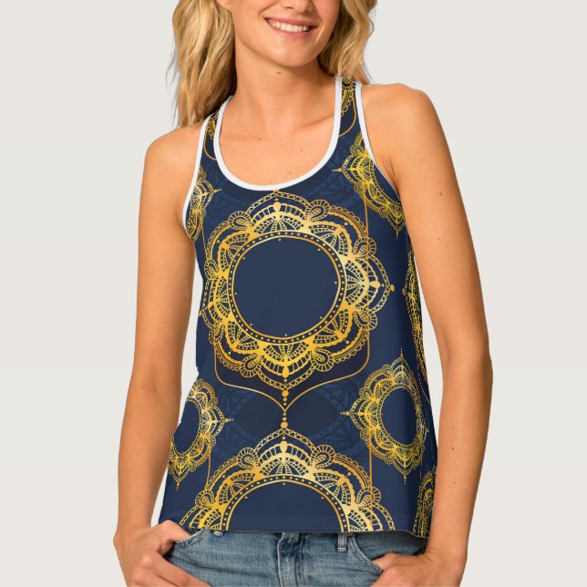 Navy Blue and or Violet with Gold Mandalas Tank Top (Front)