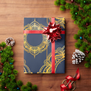 Navy Blue and or Violet with Gold Mandalas Wrapping Paper