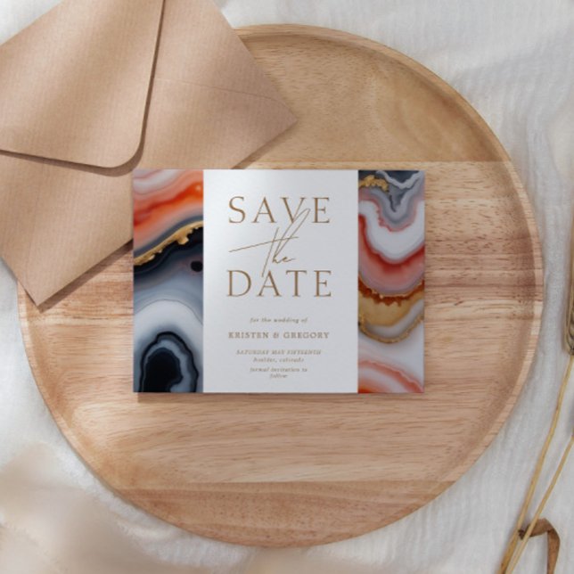 Navy Blue And Orange Agate Save the Date Invitation (Creator Uploaded)