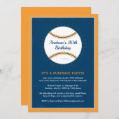 Navy Blue and Orange Baseball 30th Birthday Party Invitation (Front/Back)