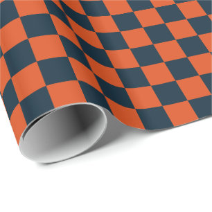 Navy Blue and Orange Checkered Wrapping Paper