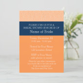 Navy Blue and Orange Chevron Pattern Bridal Shower Invitation (Standing Front)