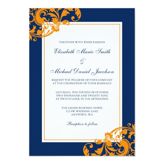 Orange Gerbera Daisy Blue Wedding Invitation | Zazzle.com