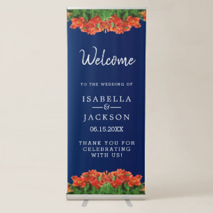 Navy Blue and Orange Flowers Retractable Banner