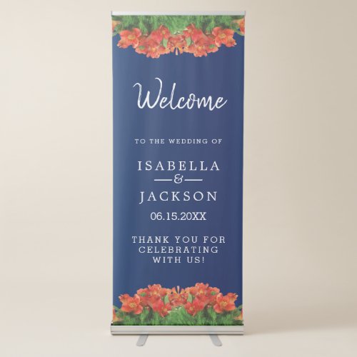 Navy Blue and Orange Flowers Retractable Banner