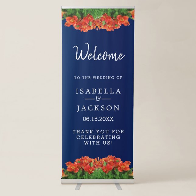 Navy Blue and Orange Flowers Retractable Banner (Front)