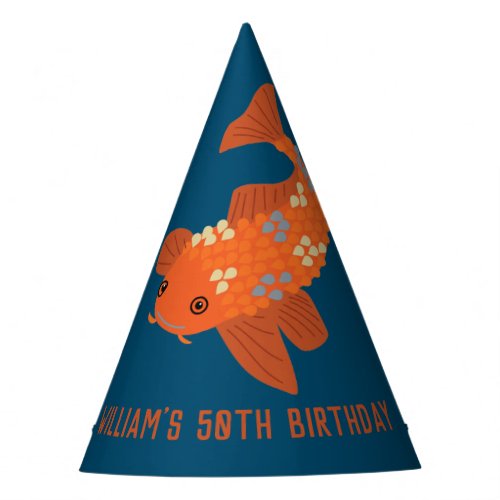 Navy Blue and Orange Koi Fish Party Hat