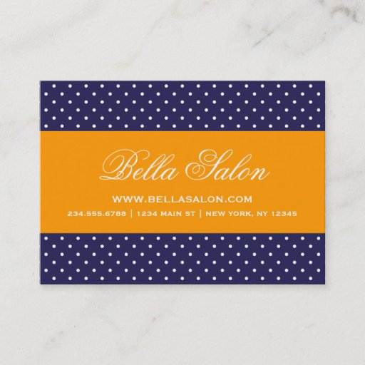 Customizable Navy Blue &amp; Orange Cute Modern Polka Dots Business Card