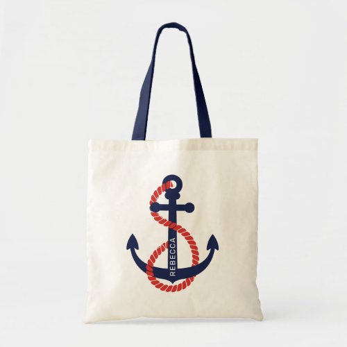 Navy_blue and orange nautical boat anchor tote bag