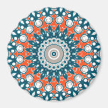 Navy Blue and Orange on White Medallion Art Magnet