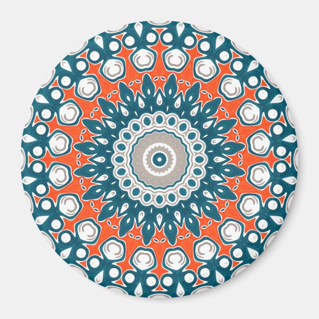Navy Blue and Orange on White Medallion Art Magnet (Front)