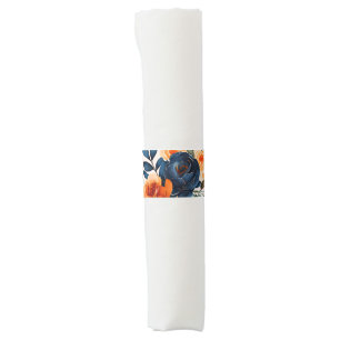 Navy Blue and Orange Peony Wedding Napkin Bands