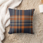 Navy Blue And Orange Plaid Throw Pillow at Zazzle