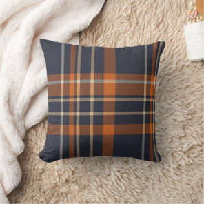 Navy Blue and Orange Plaid Throw Pillow