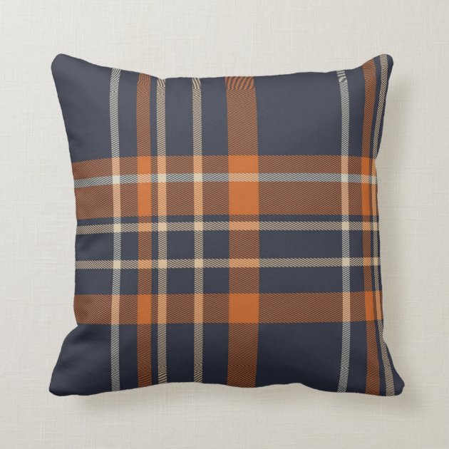 orange plaid throw pillow