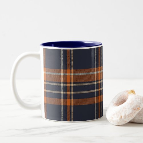 Navy Blue and Orange Plaid Two_Tone Coffee Mug