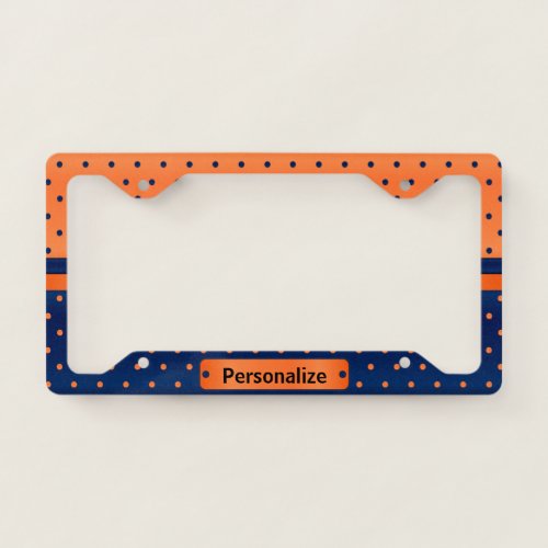 Navy Blue and Orange Polka Dots License Plate Frame