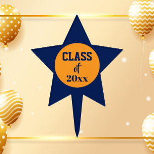 Navy Blue and Orange School Color and Class Year Cake Topper