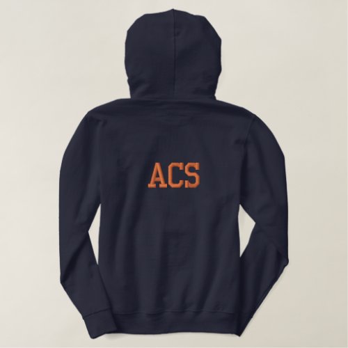 Navy Blue and Orange School Color Letters Embroidered Hoodie
