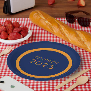 Navy Blue and Orange School Colors and Class Year Paper Plates