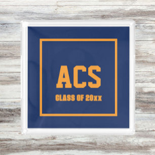 Navy Blue and Orange School Colors and Letters Acrylic Tray
