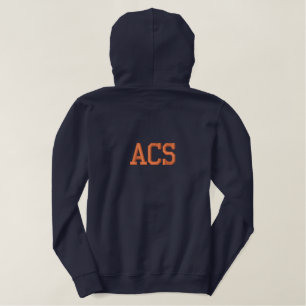 Navy Blue and Orange School Colors and Letters Embroidered Hoodie
