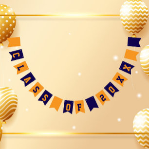 Navy Blue and Orange School Colors Class Year Bunting Flags