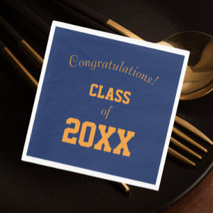 Navy Blue and Orange School Colors Graduation Napkins