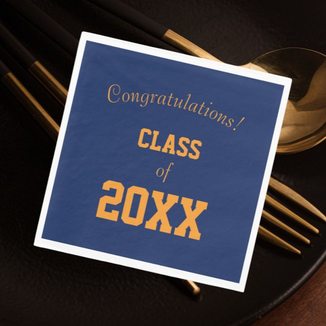 Navy Blue and Orange School Colors Graduation Napkins (In Situ)