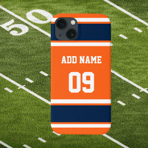 Navy Blue and Orange Sports Stripe iPhone 13 Case