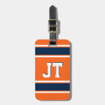 Navy Blue And Orange Sports Stripes Personalized Luggage Tag at Zazzle