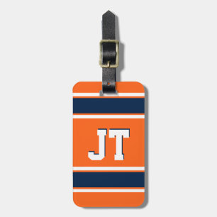 Navy Blue and Orange Sports Stripes Personalized Luggage Tag