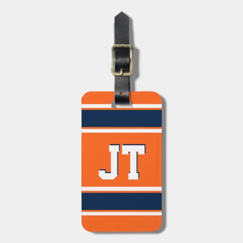 Navy Blue and Orange Sports Stripes Personalized Luggage Tag