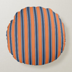 Navy Blue and Orange Striped Coastal Throw Pillow