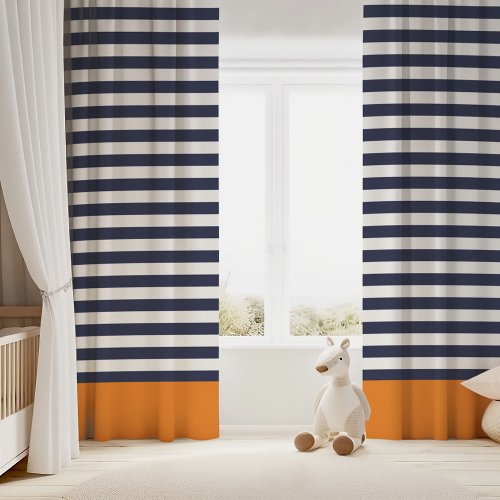 Navy Blue and Orange Stripes Blackout Curtains