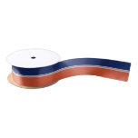 Navy Blue and Orange Stripes Satin Ribbon