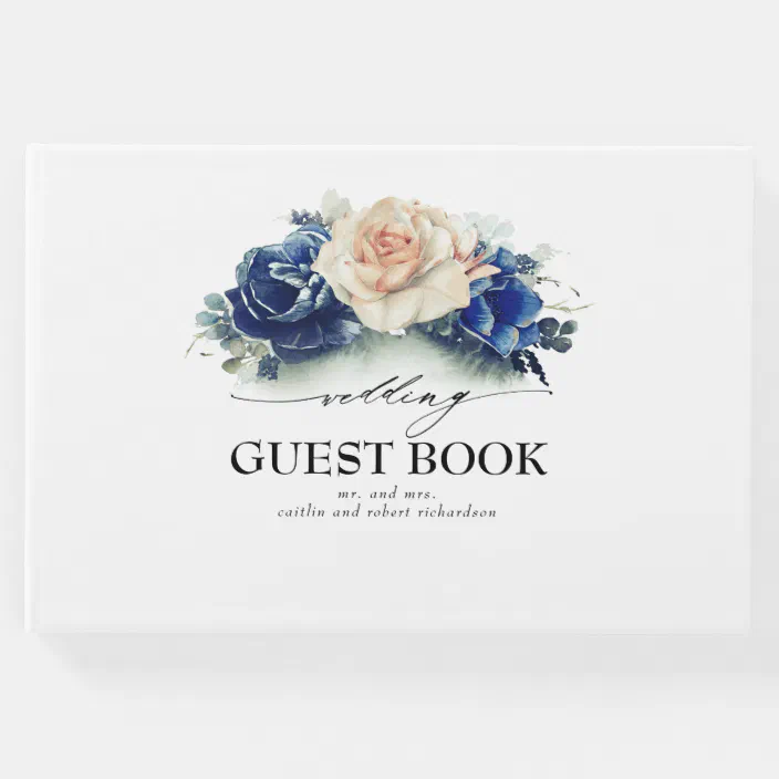 Navy Blue Blush Rose Gold Photo Guestbook Friends & Family Wedding Sign 