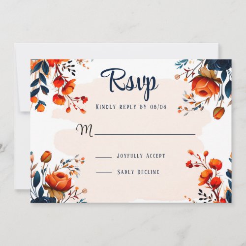 Navy Blue and Orange Wedding RSVP Cards