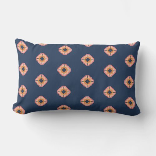 Navy Blue and Peach Boho Diamond Pattern Lumbar Pillow