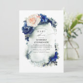 Navy Blue and Peach Floral Vintage Baby Shower Invitation (Standing Front)