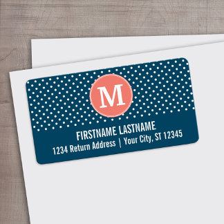 Navy Blue and Peach Polka Dots Custom Monogram Label