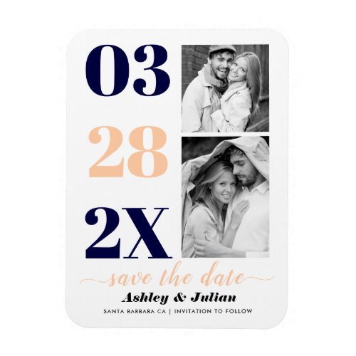 Navy blue and peach two photo Save the Date Magnet