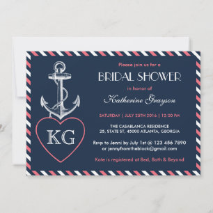 Navy Blue and Pink Anchor Love Shower Invitation