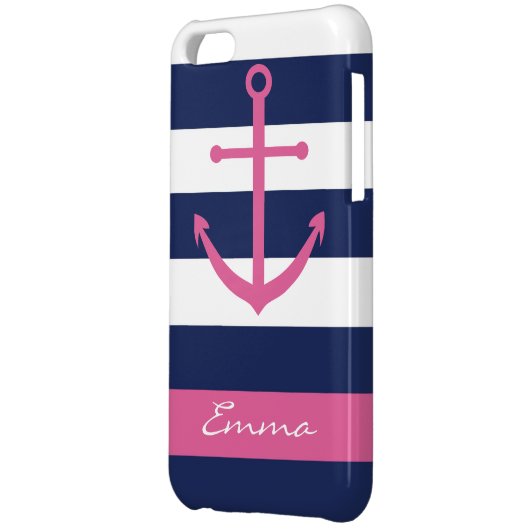 Navy Blue and Pink Anchor Monogram Case (Back Left)
