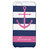 Navy Blue and Pink Anchor Monogram Case (Back)