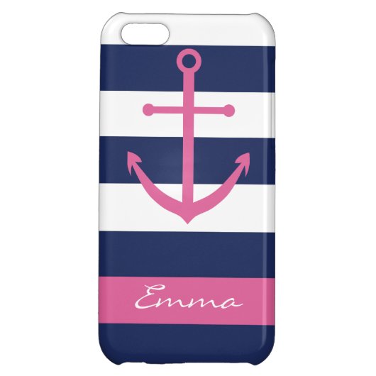 Navy Blue and Pink Anchor Monogram Case (Back)