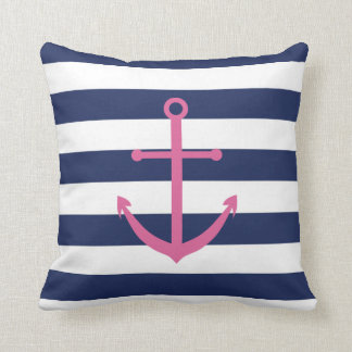 Navy Blue and Pink Anchor Pillow